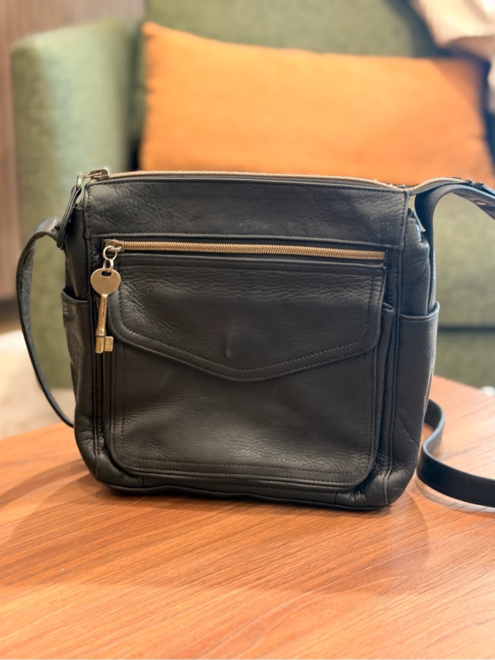 VTG Fossil Black Crossbody Black Leather Purse Cargo Buttery Soft Pebbled